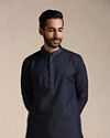 alt message - Manyavar Men Dark Indigo Dotted Patterned Kurta Set image number 0